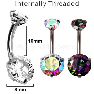 Product Internally Threaded 316L Stainless Steel Prong Set Iridescent Cubic Navel Ring
