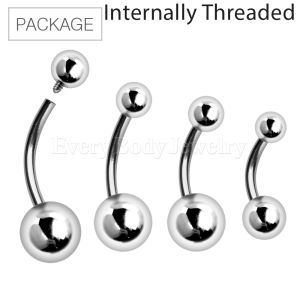 Product 40pc Package of Internally Threaded 316L Stainless Steel Navel Ring with Solid Balls in Assorted Sizes