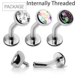 Product 30pc Package of Internally Threaded 316L Stainless Steel Press Fit CZ Floating Navel Ring in Assorted Colors