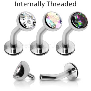 Product Internally Threaded 316L Stainless Steel Press Fit CZ Floating Navel Ring