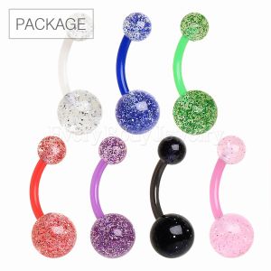 Product 70pc Package of BioFlex Glitter Ball Navel Rings in Assorted Colors