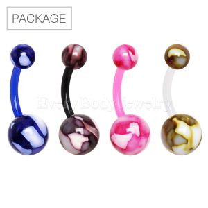 Product 40pc Package of PTFE Navel Ring with Metallic Two Tone Marble Acrylic Balls in Assorted Colors