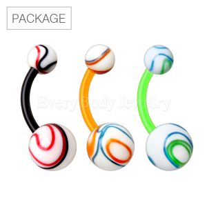 Product 30pc Package of PTFE Navel Ring with Two Tone Swirl Balls