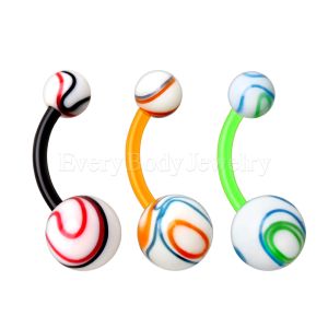 Product PTFE Navel Ring with Two Tone Swirl Balls