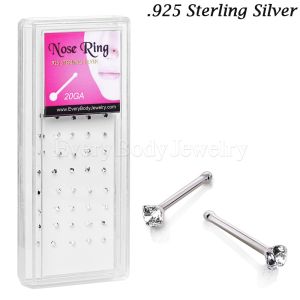 Product 40pcs .925 Sterling Silver Nose Bones with 2mm Prong Set Round Clear CZ