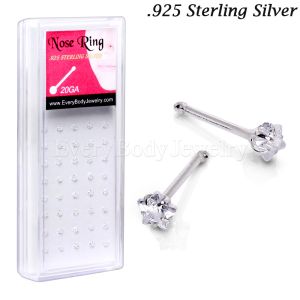 Product 40pcs .925 Sterling Silver Nose Bones with 3mm Prong Set Star Clear CZ