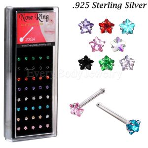 Product 40pcs .925 Sterling Silver Nose Bones with 3mm Prong Set Star CZ in Mixed Colors