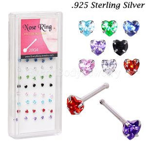Product 40pcs .925 Sterling Silver Nose Bones with 3mm Prong Set Heart CZ in Mixed Colors