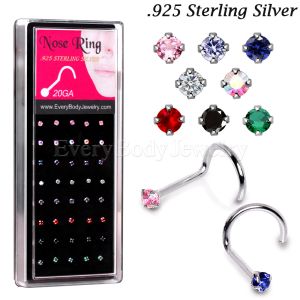 Product 40pcs .925 Sterling Silver Nose Screws with 2mm Prong Set Round CZ in Mixed Colors