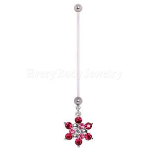 Product BioFlex Pregnancy Navel Ring with Gemmed Snowflake Dangle