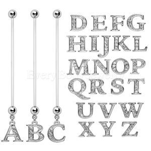 Product BioFlex Pregnancy Navel Ring with Gemmed Alphabet Dangle