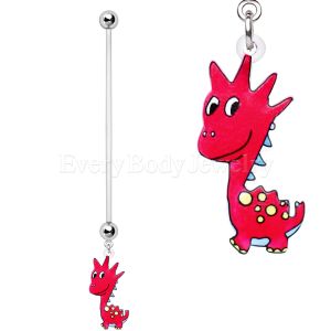 Product BioFlex Pregnancy Navel Ring with Pink Dinosaur Dangle