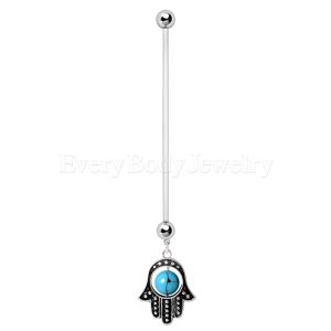 Product BioFlex Pregnancy Navel Ring with Hamsa Amulet and Turquoise Bead