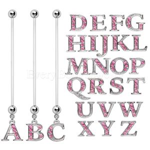 Product BioFlex Pregnancy Navel Ring with Pink Gemmed Alphabet Dangle