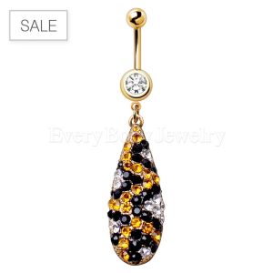 Product Gold Plated Water Drop Shaped Navel Ring with Leopard Print CZs     