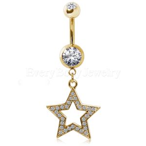 Product Gold-Plated 316L Surgical Steel Gemmed Star Navel Ring 