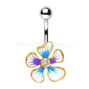 Product Gold Plated Jeweled Hibiscus Flower Navel Ring