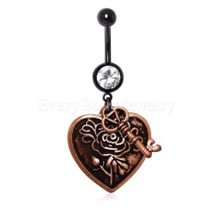 Product Antique Brass Plated Key & Heart Dangle Navel Ring