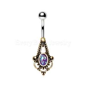 Product Gold Plated Medieval Style Navel Ring with Synthetic Opal