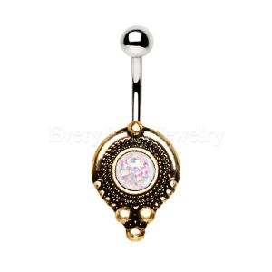 Product Gold Plated Medieval Style Navel Ring with White Synthetic Opal