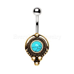 Product Gold Plated Medieval Style Navel Ring with Turquoise Stone