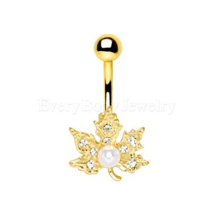 Product Gold Plated Jeweled Maple Leaf Navel Ring