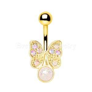 Product Gold Plated Aurora Butterfly with Synthetic Opal Navel Ring