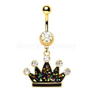 Product Gold Plated Glitter Epoxy Crown Dangle Navel Ring