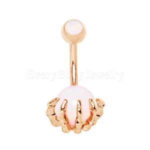 Product Rose Gold Plated Skeleton Hand Holding Crystal Ball Navel Ring