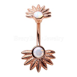 Product Rose Gold Plated White Synthetic Opal Palm Leaves Navel Rings