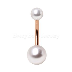 Product Rose Gold Plated Navel Ring with White Faux Pearls 