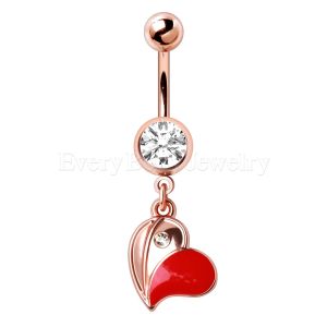 Product Rose Gold Plated Red Floating Heart Dangle Navel Ring