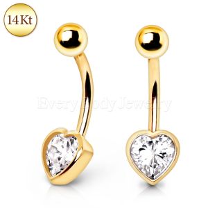 Product 14Kt Yellow Gold Navel Ring with Heart Gem