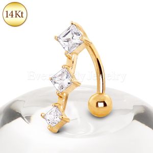 Product 14Kt Yellow Gold Navel Ring with 3 Vertical Gems