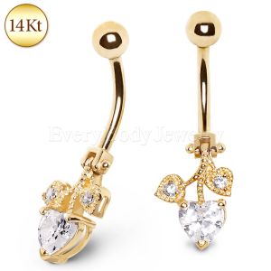 Product 14Kt Yellow Gold Navel Ring with 3 Heart Gems