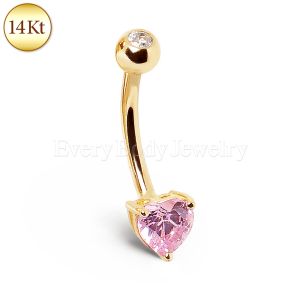 Product 14Kt Gold Navel Ring with Prong Set Heart CZ