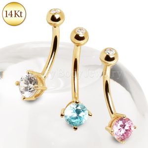 Product 14Kt Gold Navel Ring with Prong Set Round CZ