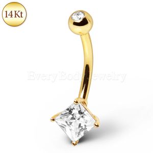 Product 14Kt Yellow Gold Navel Ring with Square Gem