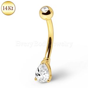 Product 14Kt Yellow Gold Navel Ring with Tear Drop Gem
