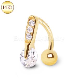 Product 14Kt Yellow Gold Navel Ring with Top Down Multi Round Gems