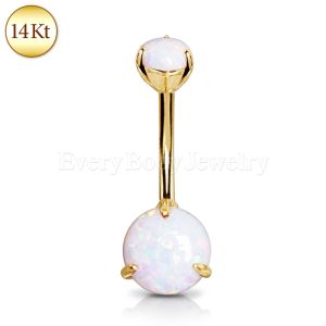 Product 14Kt. Yellow Gold Navel Ring with Prong Set White Synthetic Opal