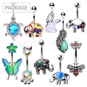Product 30pc Package of Non-Dangle 316L Surgical Steel Navel Rings in Assorted Designs