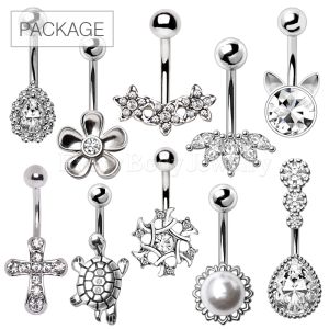 Product 30pc Package of Non-Dangle 316L Surgical Steel Navel Rings in Assorted Designs