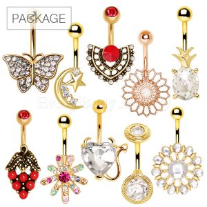 Product 30pc Package of Non-Dangle Gold Plated Navel Rings in Assorted Designs