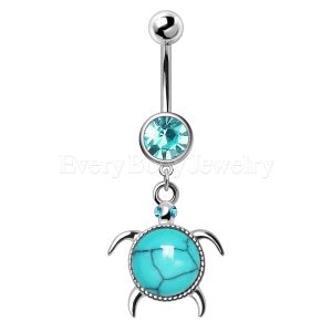 Product 316L Stainless Steel Turquoise Turtle Dangle Navel Ring
