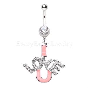 Product  316L Surgical Steel Navel Ring with "I LOVE U" Dangle