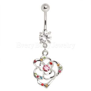 Pink Tie-Dye Butterfly Navel Ring 316L Surgical Steel 