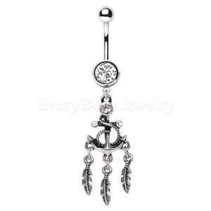 Product 316L Stainless Steel Anchor and Feather Dangle Navel Ring