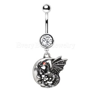 Product 316L Stainless Steel Dragon Moon Dangle Navel Ring