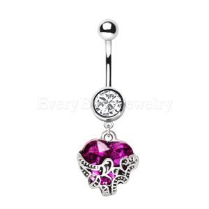 Product 316L Stainless Steel Ornamental Purple Heart Dangle Navel Ring